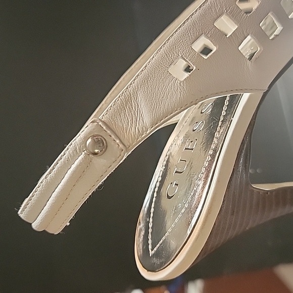 Guess shoes white leather w/ chrome buckles and studs , 8 - Picture 13 of 14